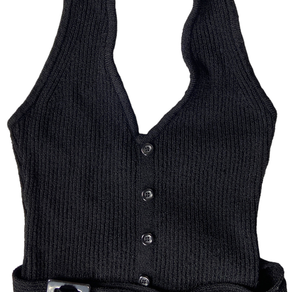 Bebe Y2K Halter Top Ribbed Knit Sweater Tank Black Belted Womens Size Small - Picture 3 of 8